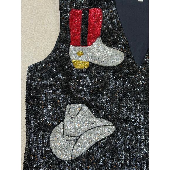 Vintage JC Women's XXL Black Handmade Sequin Cowboy Button Front Western Vest - Picture 6 of 8
